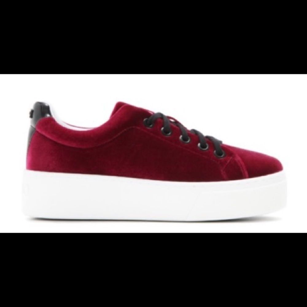 KENZO burgundy velvet K lace platform sneakers 7
